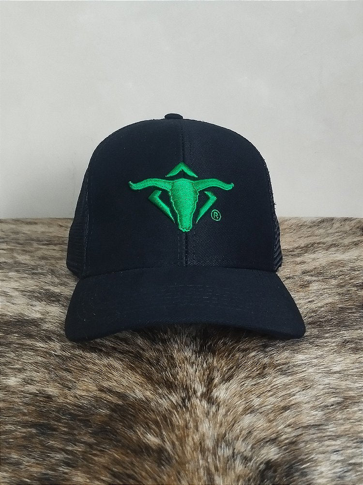 Boné Country Telinha Aba Torta Texanos Rodeio Preto Verde