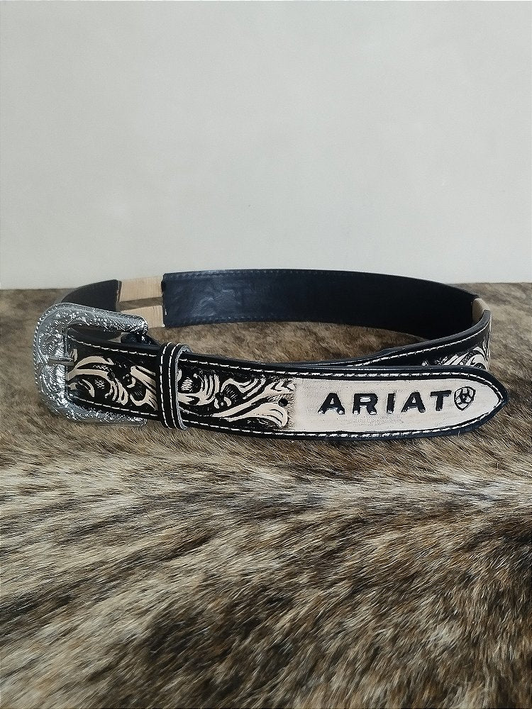 Cinto Country Ariat Preto Couro Cowboy Rodeio Americano Agro