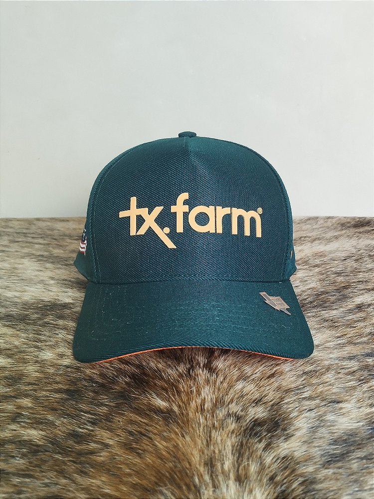 Boné Country Tx Farm Original Logo Escrito Verde e Amarelo