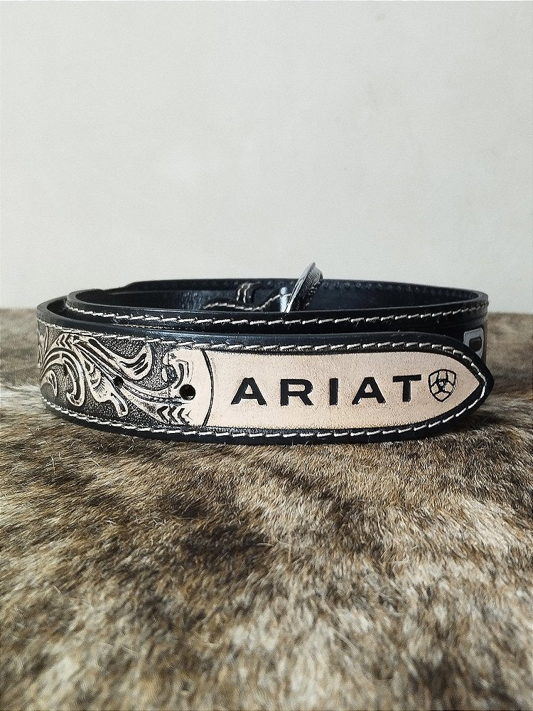 Cinto Country Masculino Ariat Preto Bordado Couro Legítimo