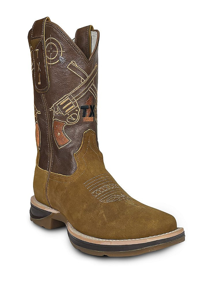 Bota Bico Quadrado Solado Jump Masculina Couro Texana Agro