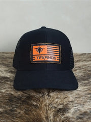Boné Country Redinha Aba Curva Texanos Trucker Preto Laranja