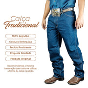 Calça Jeans 100% Algodão Country Bordada Reforçada Texas Road