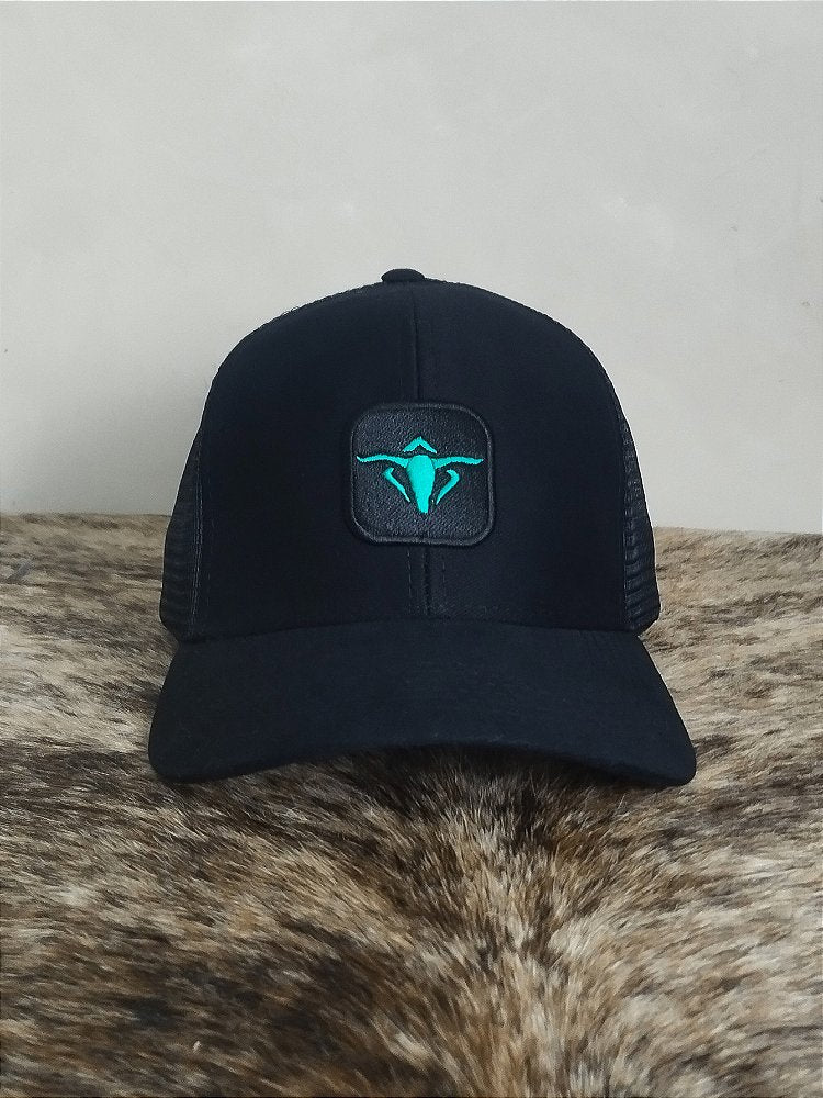Boné Country Telinha Aba Curva Texanos Americano Preto Azul