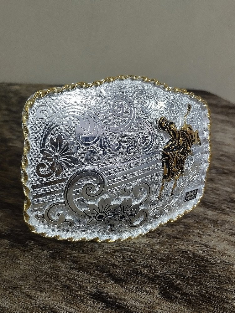 Fivela Prata e Dourada Master Country Western Bull Rider Top