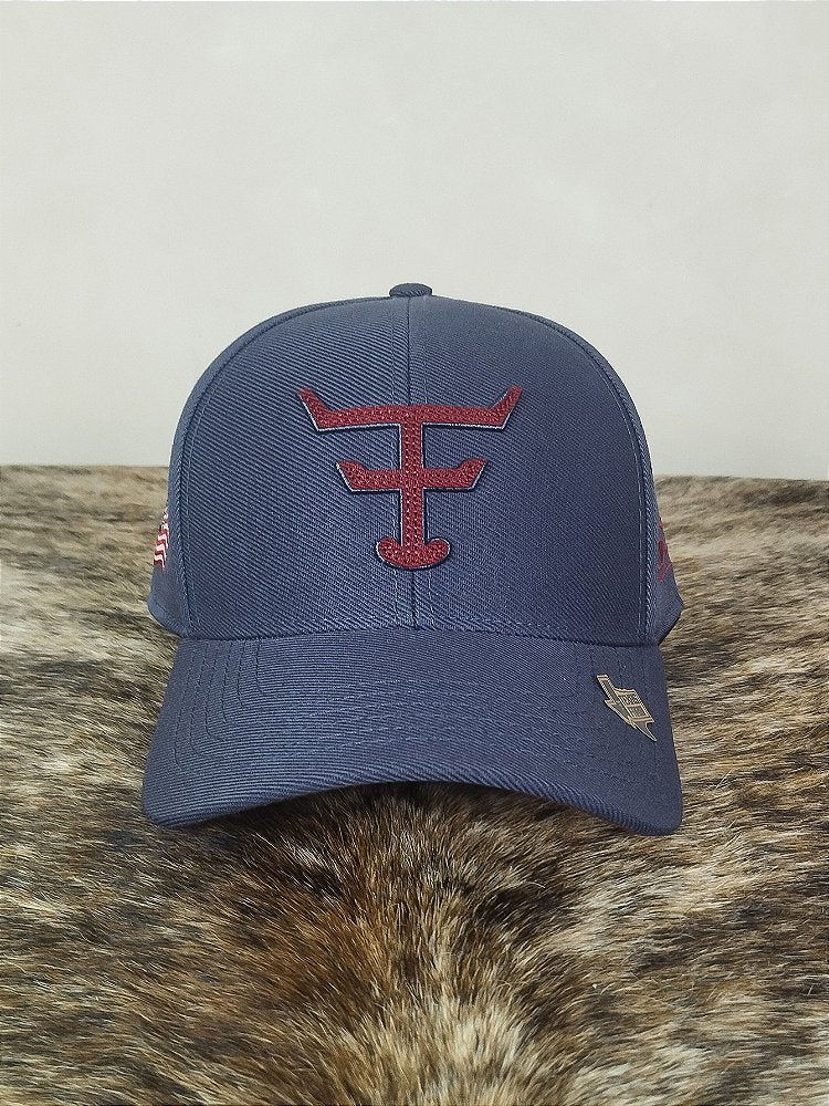 Boné Country Texas Farm Original Aba Curva Cinza e Vermelho
