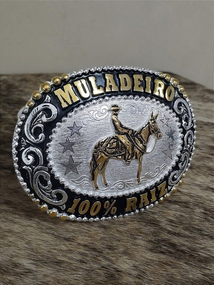 Fivela Muladeiro Cowboy Brand Master Country Prata Dourada