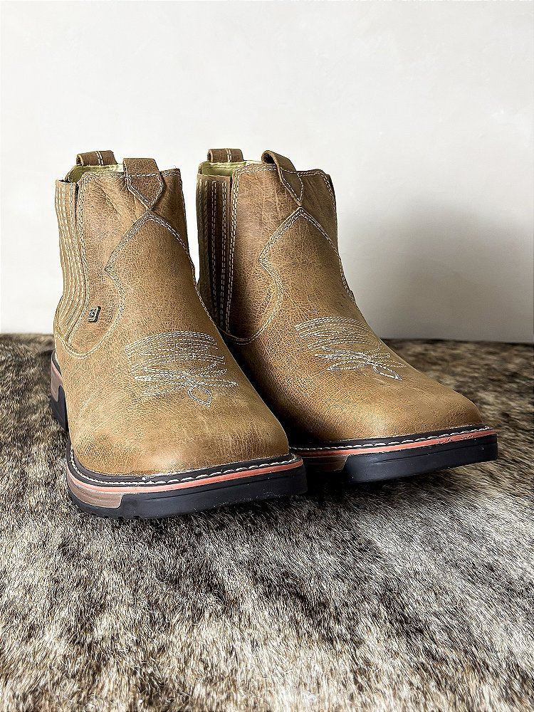 Botina Masculina Cano Curto Couro Zebu Work Bico Quadrado