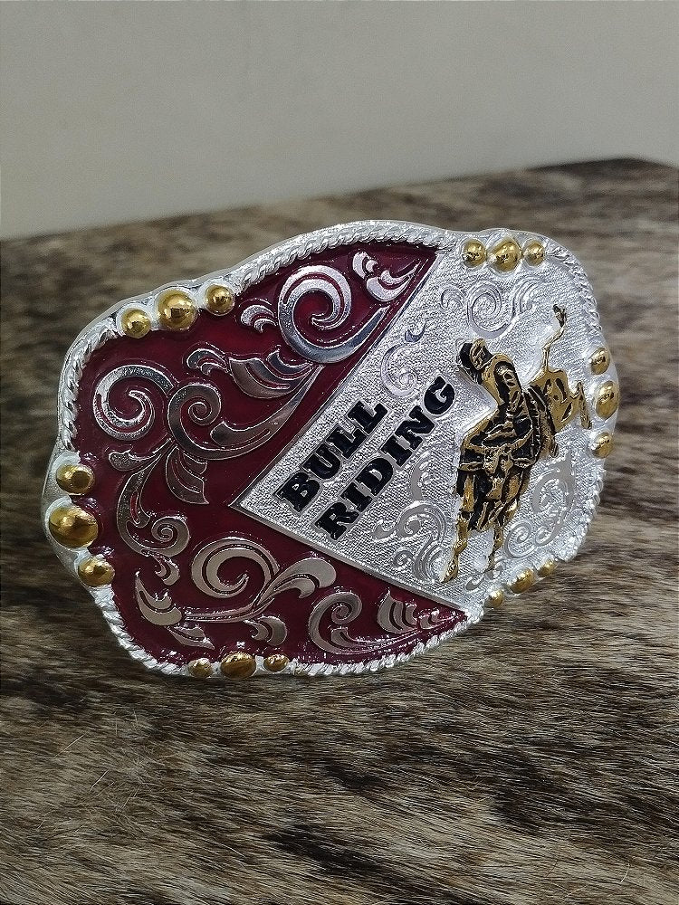 Fivela Vermelha Prata Master Country Western Bull Rider Top