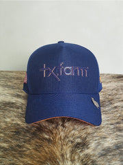 Boné Country Tx Farm Original Logo Escrito Azul e Roxo
