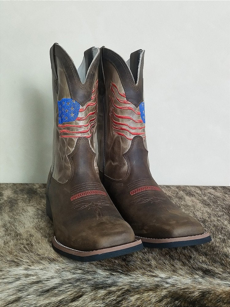 Bota Texana Masculina Texas Rodeo Couro Legítimo Marrom EUA