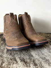 Botina Masculina Cano Curto Couro Zebu Work Bico Quadrado