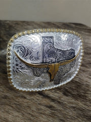 Fivela Long Horn Dourada Prata Master Country Cowboy Rodeio