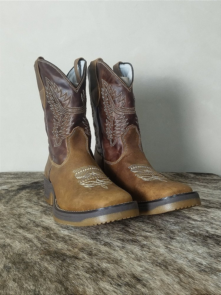 Bota Texana Masculina Couro Cowboy Solado Jump Original Bege
