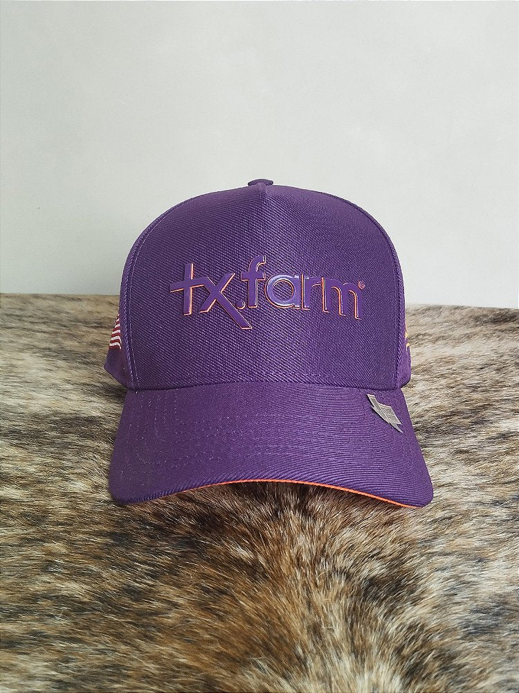 Boné Country Tx Farm Original Logo Escrito Roxo