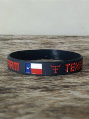 Pulseira Country Tx Farm Silicone Bandeira Preto Vermelho