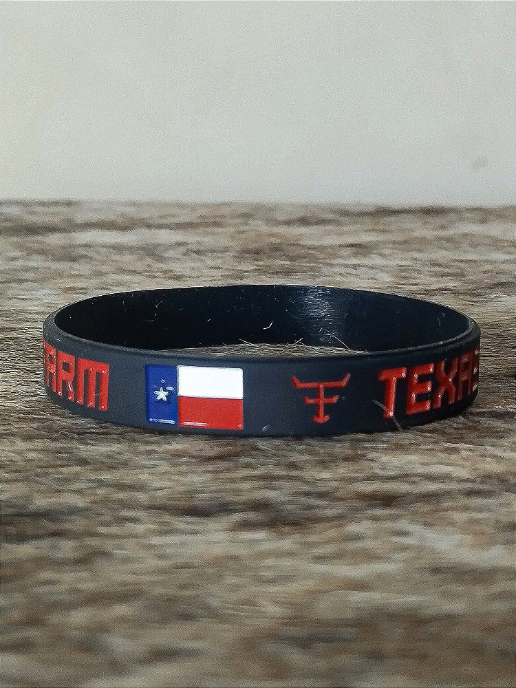 Pulseira Country Tx Farm Silicone Bandeira Preto Vermelho