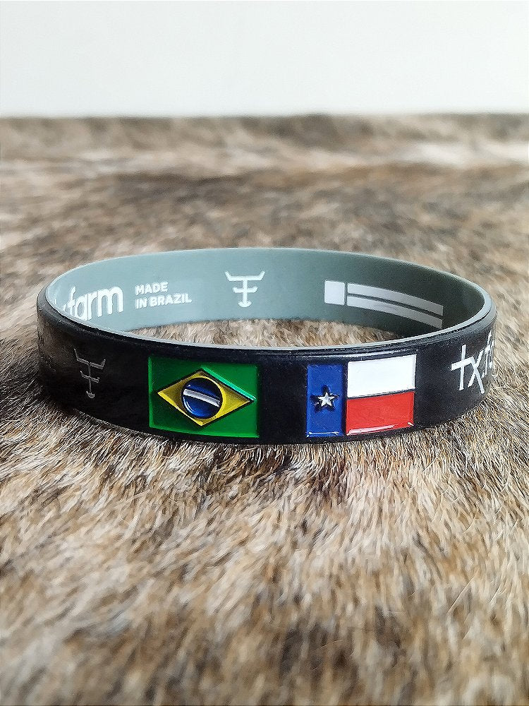 Pulseira Country Texas Farm Silicone Bandeira Preto Cinza