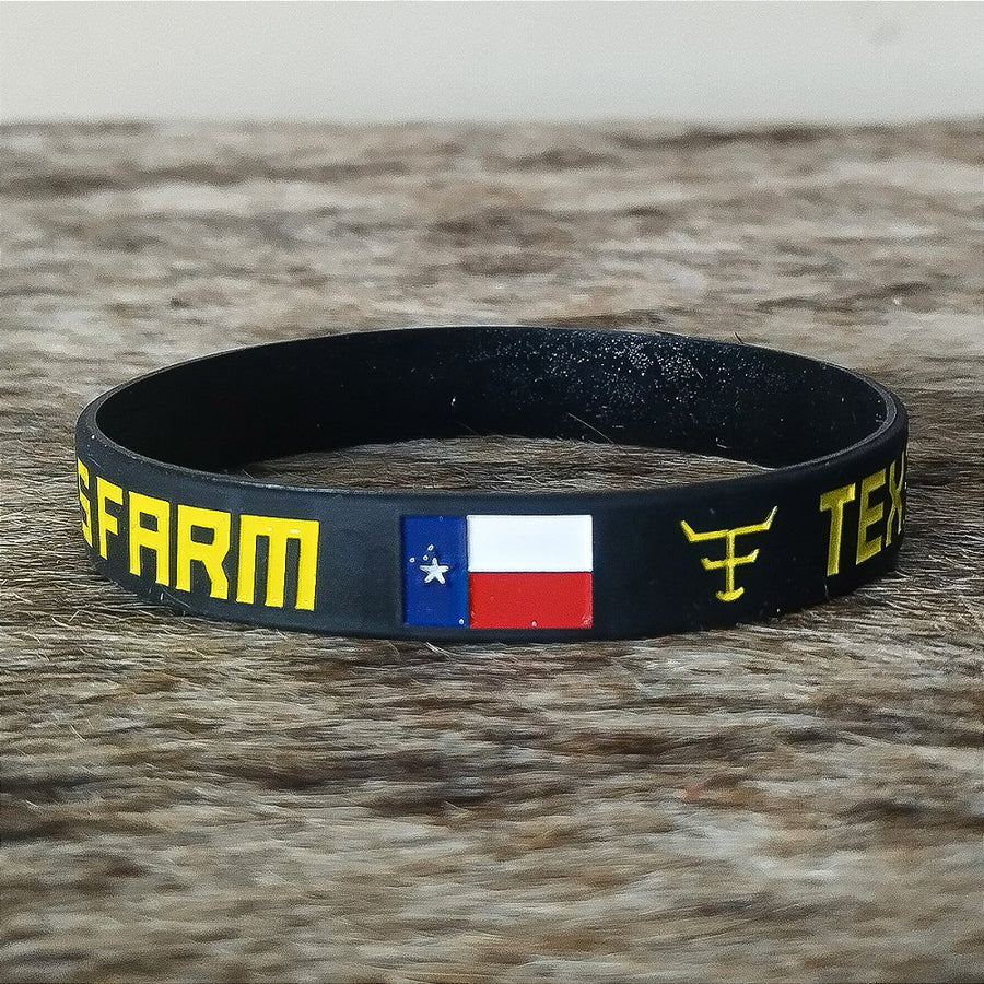 Pulseira Country Texas Farm Silicone Original Preto Amarelo