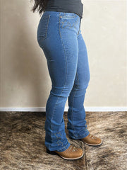 Calça Jeans Flare Feminina Country Bordada Rodeio Cós Alto