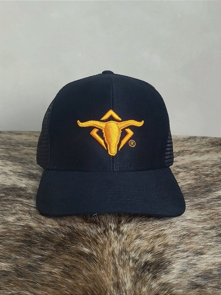Boné Country Telinha Aba Torta Texanos Trucker Preto Laranja