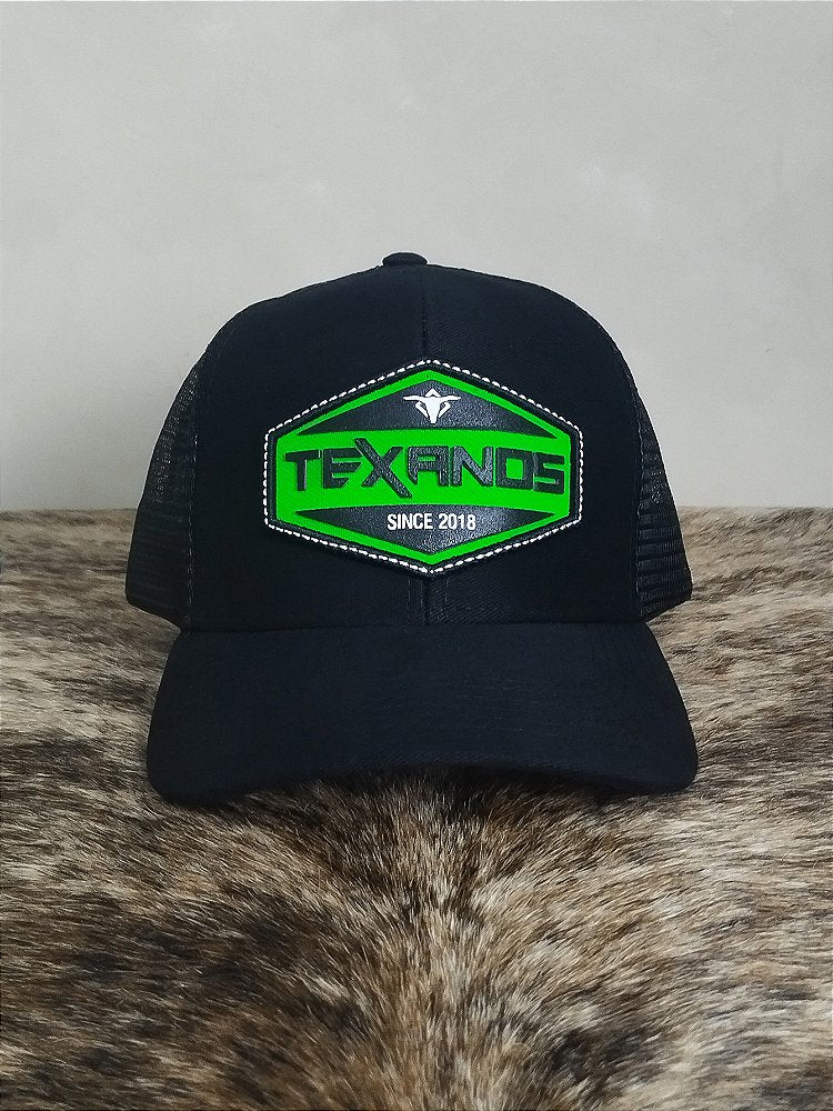 Boné Country Telinha Aba Curva Texanos Rodeio Tx Preto Verde