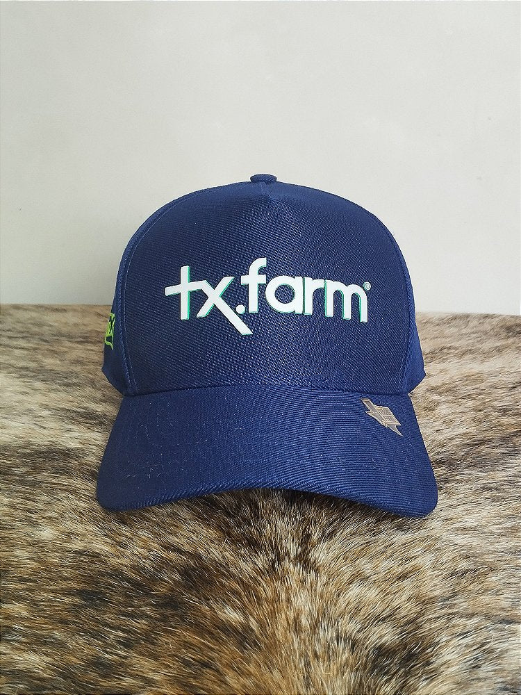 Boné Country Tx Farm Original Logo Escrito Azul e Branco