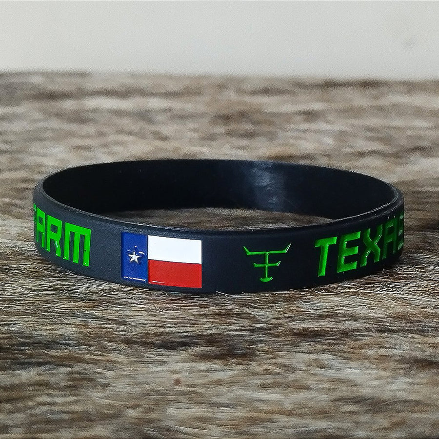 Pulseira Country Texas Farm Silicone Original Preto e Verde