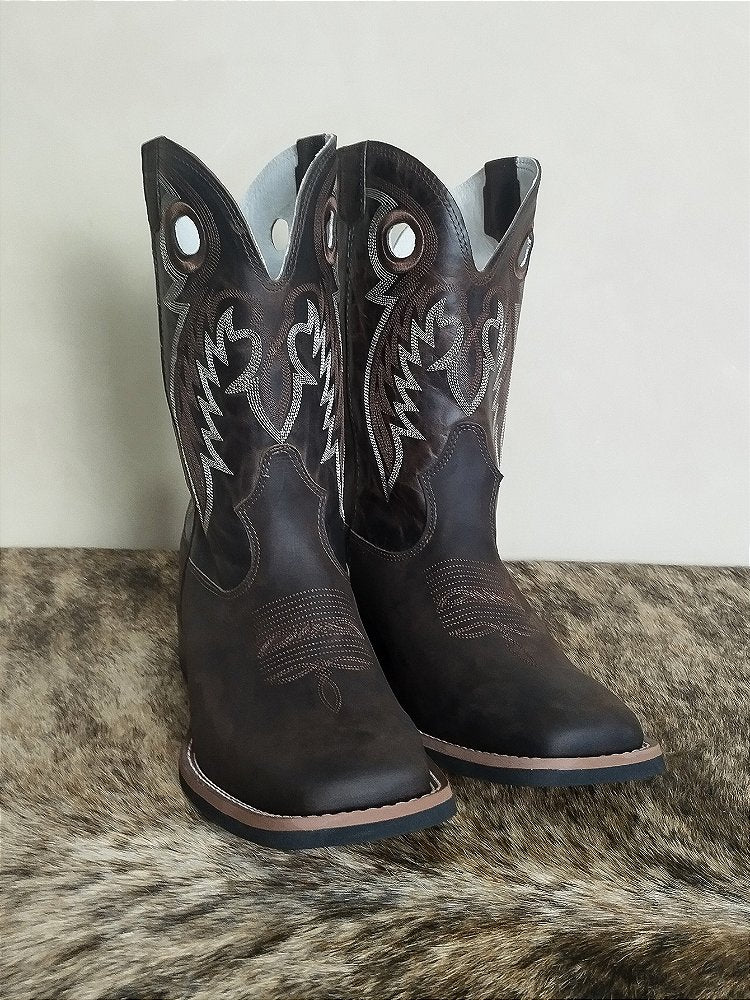 Bota Texana Masculina Texas Rodeo Couro Cowboy Original Café