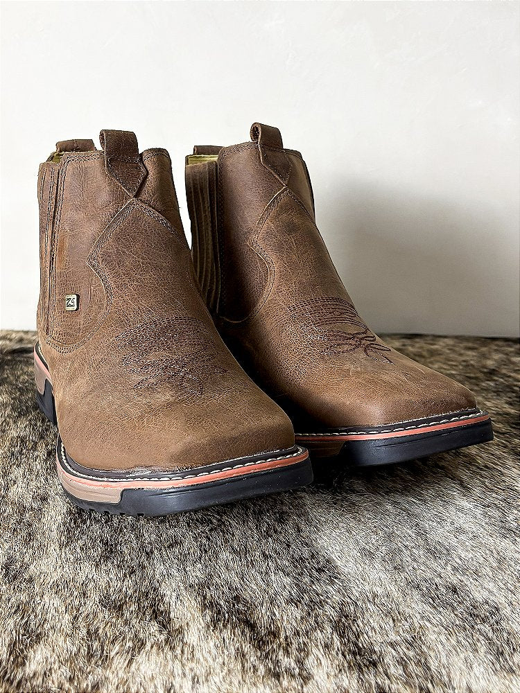 Botina Masculina Bico Quadrado Solado Work Couro Zebu