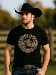 Camiseta Country Preta Texanos Cowboy Manga Curta Algodao
