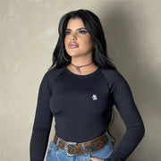 Camisa Country Proteção UV Feminina Boiadeira Rodeio Preta