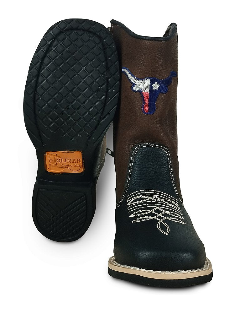Bota Infantil Masculina Cowboy Couro Bico Redondo Jolimar