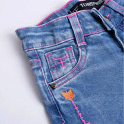 Calça Texas Farm Infantil Bordada Flare Barra Larga Clara