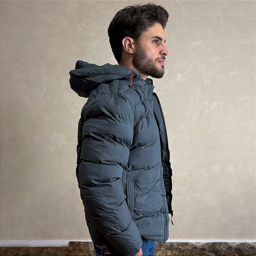 Jaqueta De Frio Intenso Casaco Forrado Estiloso Puffer Cinza