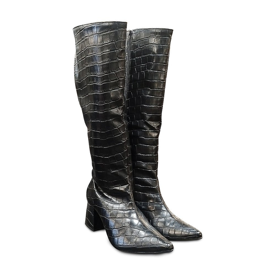 Bota Feminina Cano Longo Montaria Preta Bico Fino Original