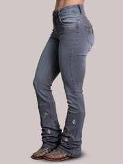 Calça Jeans Feminina Texas Farm Country Bordada Flare Agro