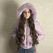 Jaqueta Feminina Cropped Curta Puffer Bobojaco Frio Rosa