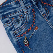 Calça Jeans Infantil Texas Farm Menina Bordada Flare Pena