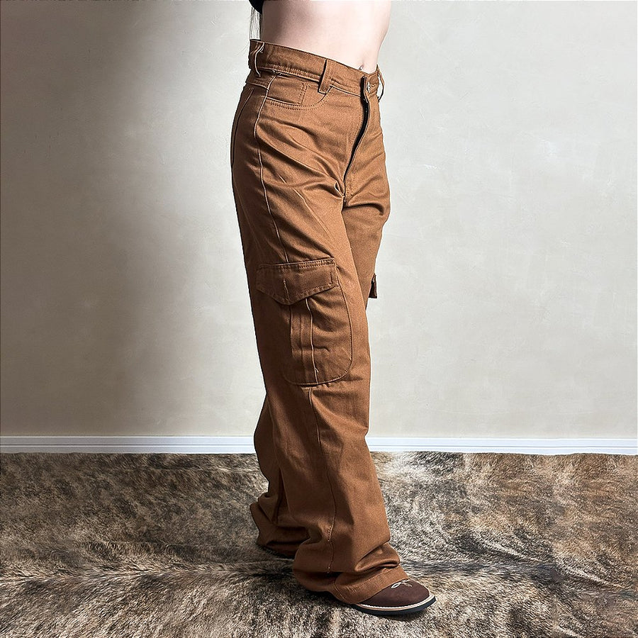 Calça Jeans Feminina Cargo Terracota Larga Estilosa Premium