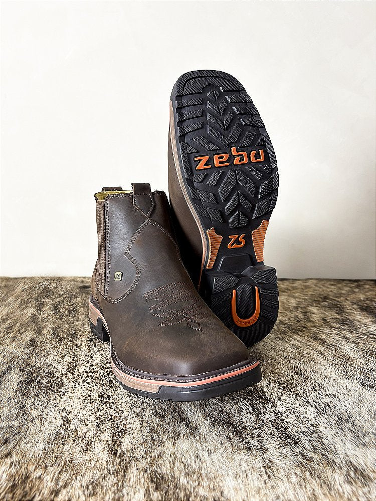 Botina Masculina Zebu Solado Work Couro Bico Quadrado