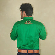 Camisa Country Masculina Bordada Manga Longa Cowboy Green Radade