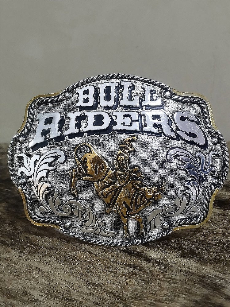 Fivela Country Master Western Bull Rider Prata Oval Rodeio