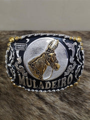 Fivela Muladeiro Cowboy Brand Master Country Prata e Preta