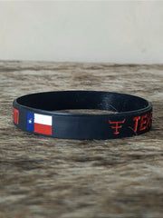 Pulseira Country Tx Farm Silicone Bandeira Preto Vermelho