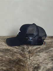 Boné Country Telinha Aba Curva Texanos Trucker Preto Branco