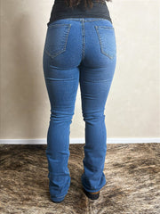 Calça Jeans Flare Feminina Country Bordada Rodeio Cós Alto