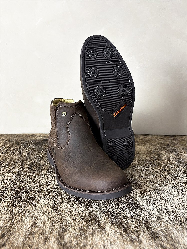 Botina Masculina Country Bico Redondo Couro Genuíno Zebu Gel