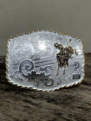 Fivela Prata e Dourada Master Country Western Bull Rider Top