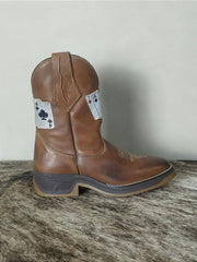 Bota Texana Masculina Couro Cano Alto Solado Jump Baralho